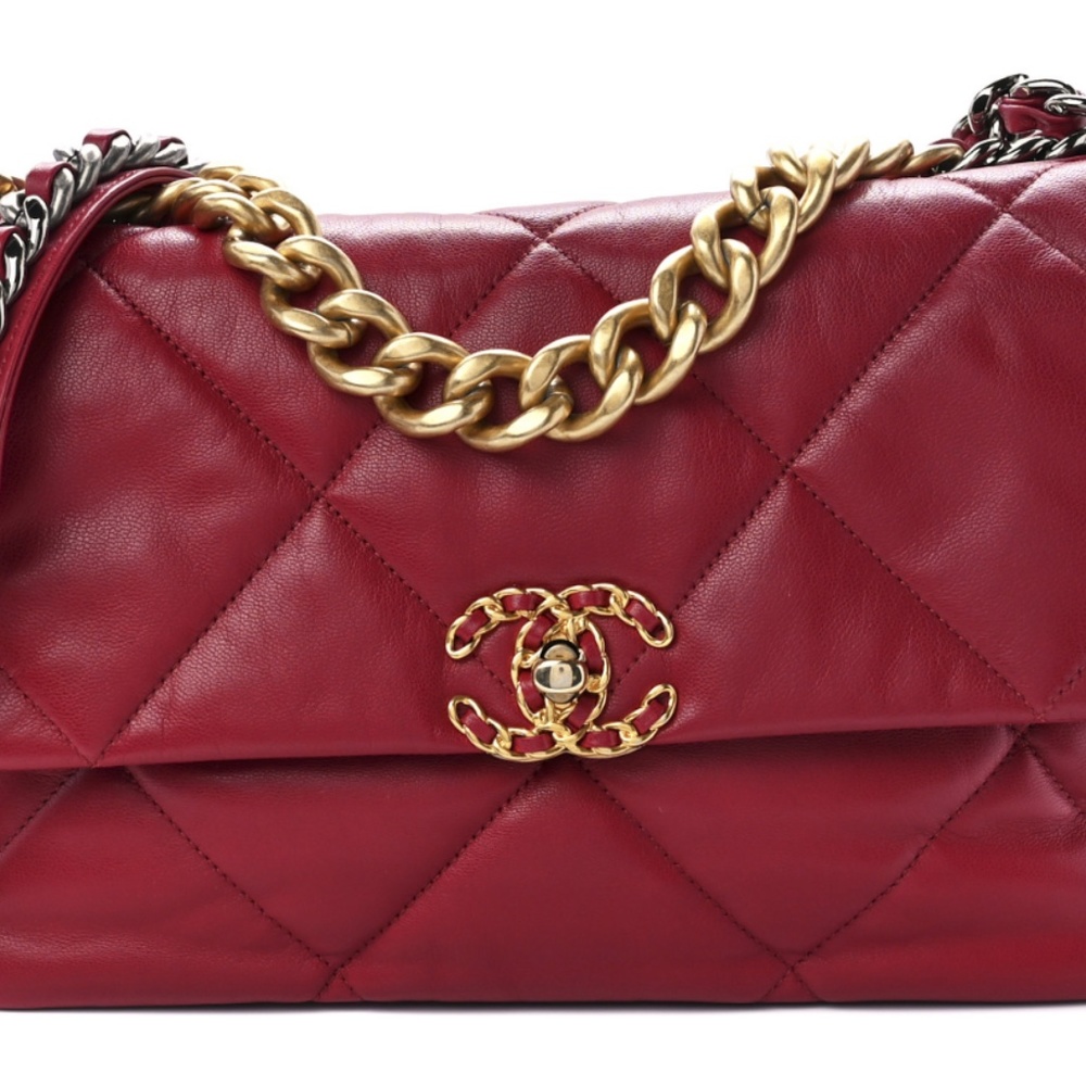 uthentic CHANEL Goatskin Quilted LARGE Chanel 19 Flap in Dark Red